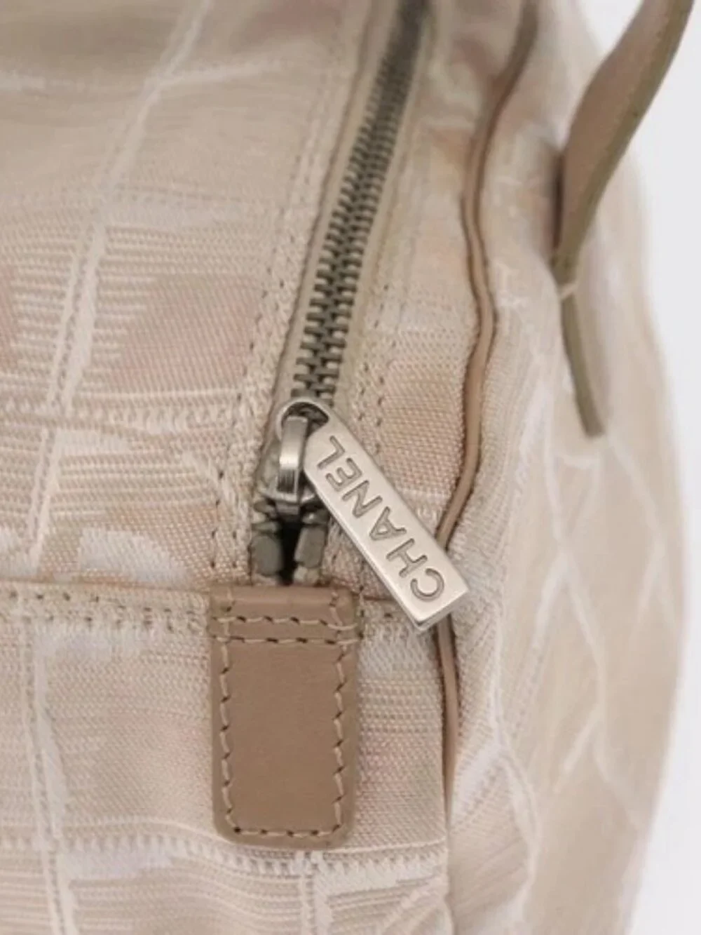 CHANEL New Travel line Hand Bag Nylon Beige Silver CC Auth 163622